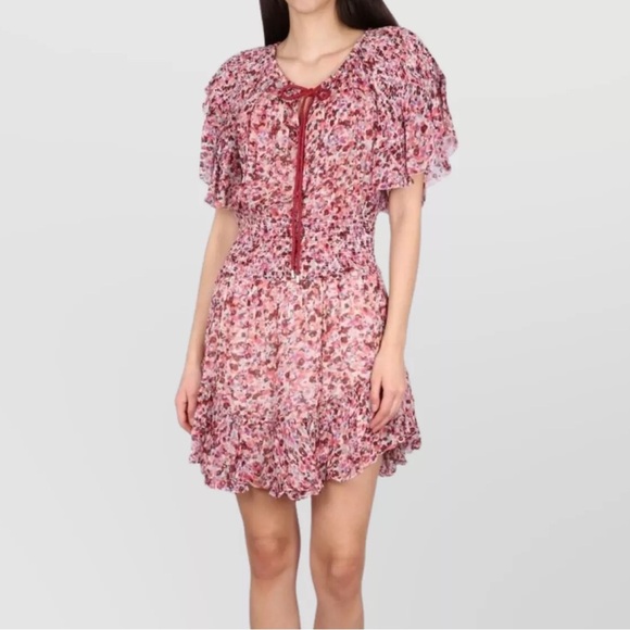 ISABEL MARANT ETOILE FLORISE FLORAL LAYERED RUFFLE TIE DRESS 34 XS